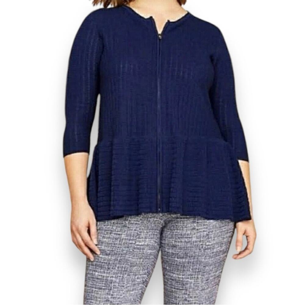 LANE BRYANT  plus size 18/20 blue knit peplum shirt jacket zip front 3/4 sleeves